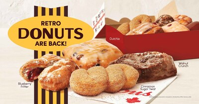 Tim Hortons is turning 60! Get ready to join Tims for a year of festivities starting with the return of four retro donuts – the Dutchie, Blueberry Fritter, Cinnamon Sugar Twist and Walnut Crunch – starting TODAY for a limited time (CNW Group/Tim Hortons)