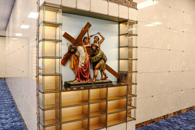 Restored Stations of the Cross: The 14 life-like statues of the Stations of the Cross were handcrafted from wood made in Tyrol, Austria, almost 200 years ago. The sculptures were saved from St. Peter’s Church (formerly Queen of Angels), built in Newark, NJ, around 1860, and restored to their original glory.