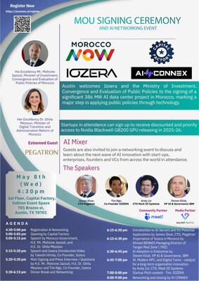 Invitation for Iozera and Morocco AI Event, Wednesday, May 8th starting at 4:30pm at the Capital Factory, Austin, TX.