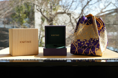 KIMITAKE Original Jewelry Package including Paulownia Box, Jewelry Box, and Nishijin-Ori Drawstring Bag