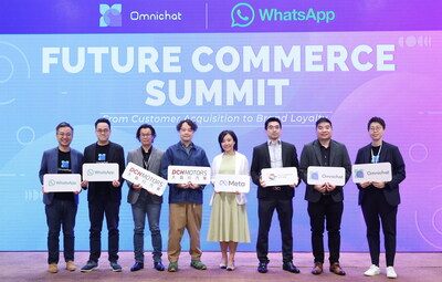 (from left) Avery Tang, Regional Vice President of Customer Success of Omnichat; Pak Hui, Chief Operating Officer of Omnichat; YP Chiu, Head of IT of DCH Motors; Geoffrey Ng, Head of Marketing of DCH Motors; Layla Xu, , Partner Manager, Business Messaging Platform of Meta; Terrence Siu, Ex-Head of IT & Group Director of Vita Green; Alan Chan, Founder & CEO of Omnichat; Amy Tsui, Senior Vice President (Greater China Region) of Sales of Omnichat officiated at the opening ceremony of the Summit.