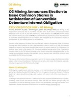 O3 Mining Announces Election to Issue Common Shares in Satisfaction of Convertible Debenture Interest Obligation
