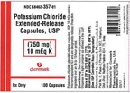 Glenmark Pharmaceuticals Inc., USA Issues Voluntary Nationwide Recall for Potassium Chloride Extended-Release Capsules, USP (750 mg) 10 mEq K Due To Failed Dissolution