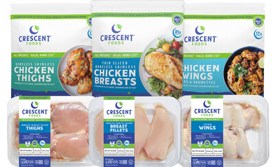 Resealable bags for IQF products feature on-package recipes and easy meal ideas. Clear plastic trays provide a near 360-degree view of the quality, trimmed chicken inside.